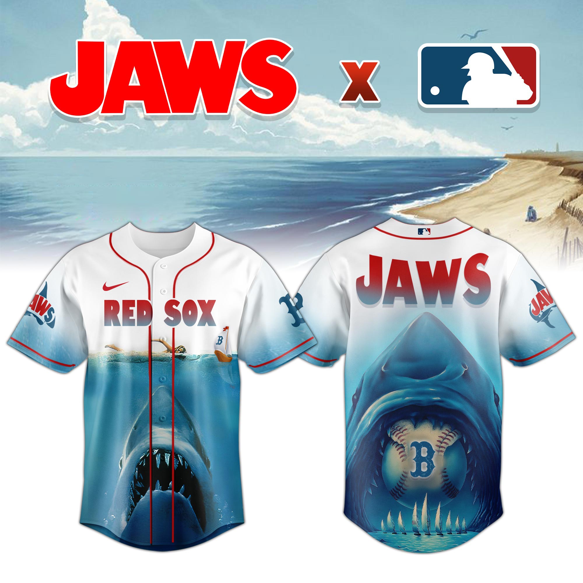 Boston Red Sox Jaws Shark Baseball Jersey For Men And Women 2025