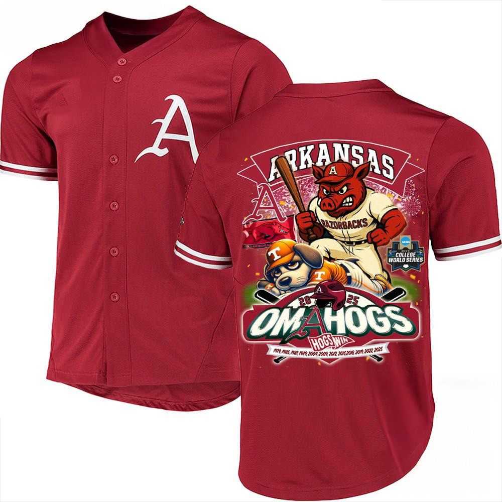 Arkansas Razorback 2025 NCAA College World Series Omahogs Win Baseball Jersey For Men And Women
