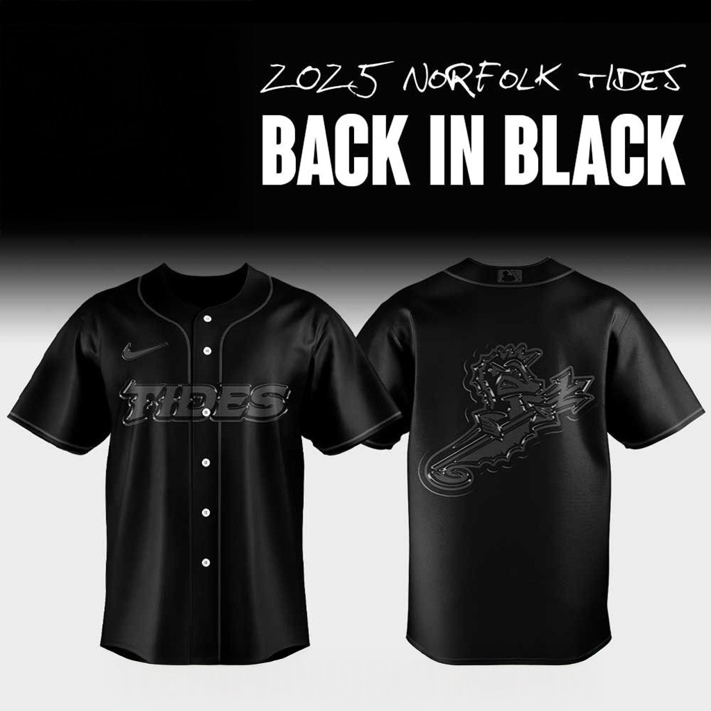 2025 Norfolk Tides Back In Black Baseball Jersey For Men And Women