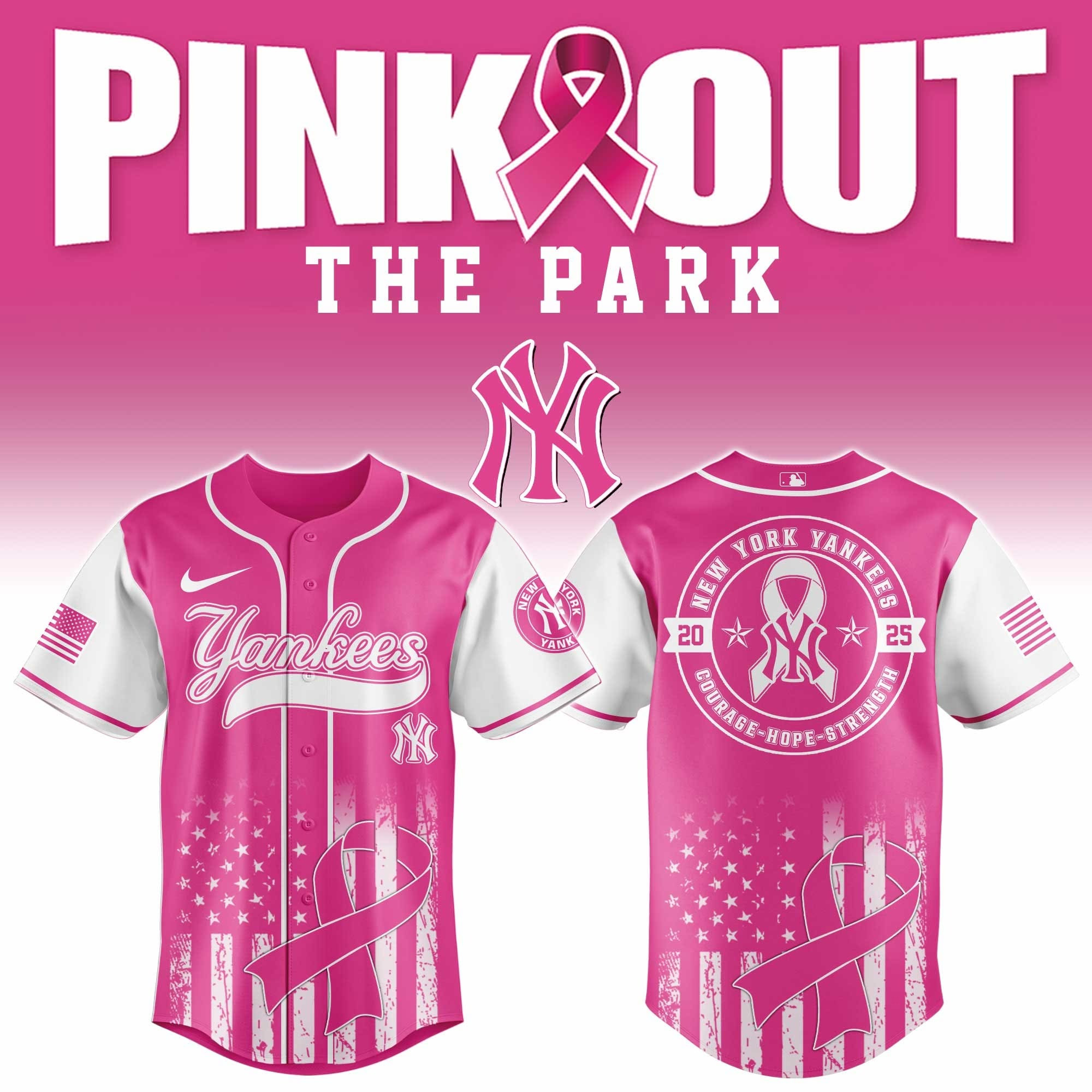 2025 New York Yankees Breast Cancer Awareness Game Night Baseball Jersey For Men And Women