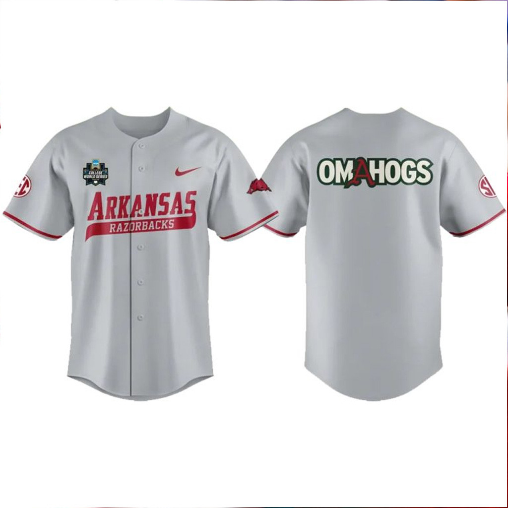 Arkansas Razorbacks Baseball Jersey Mens College World Series Omahogs Grey