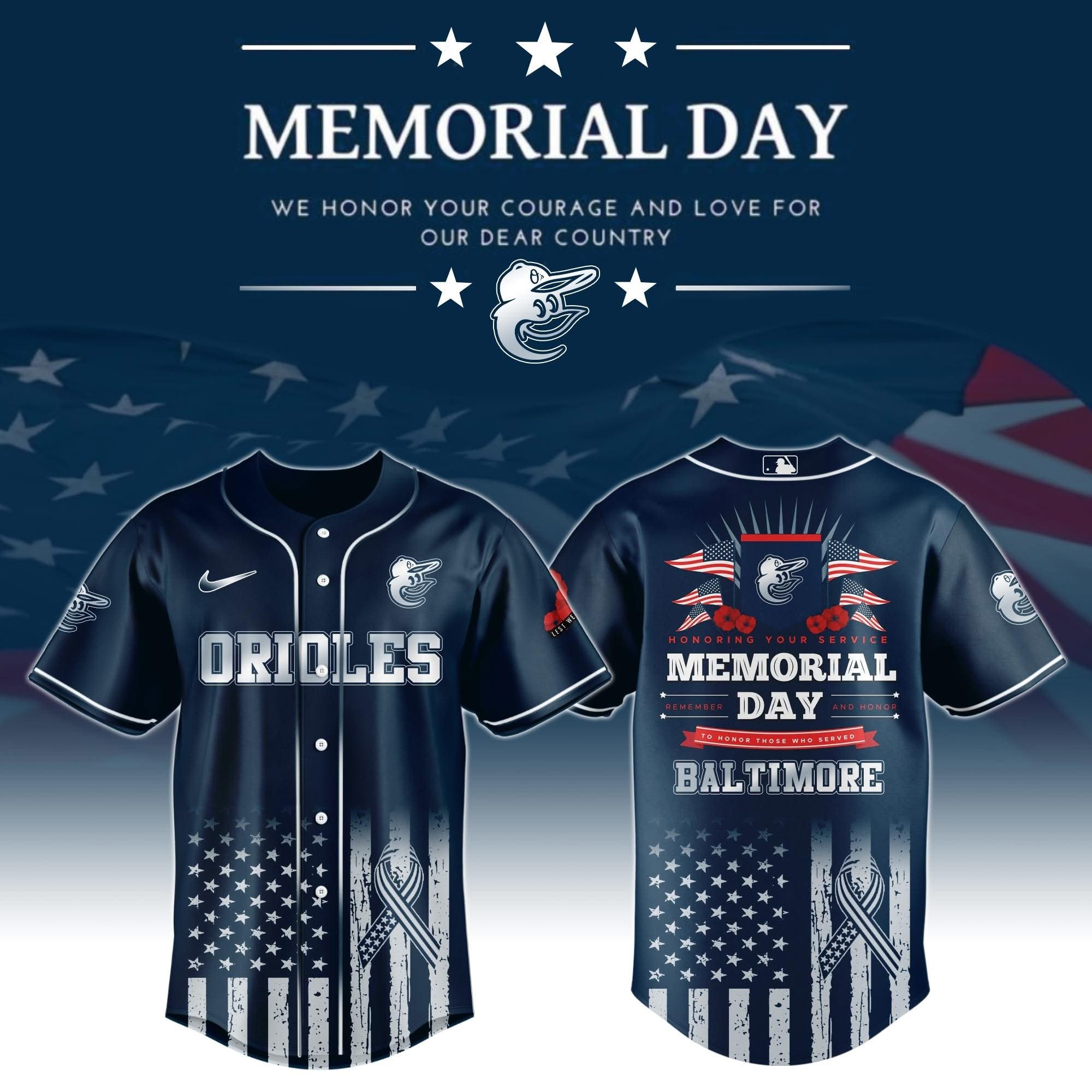 Baltimore Orioles Memorial Day Baseball Jersey For Men And Women