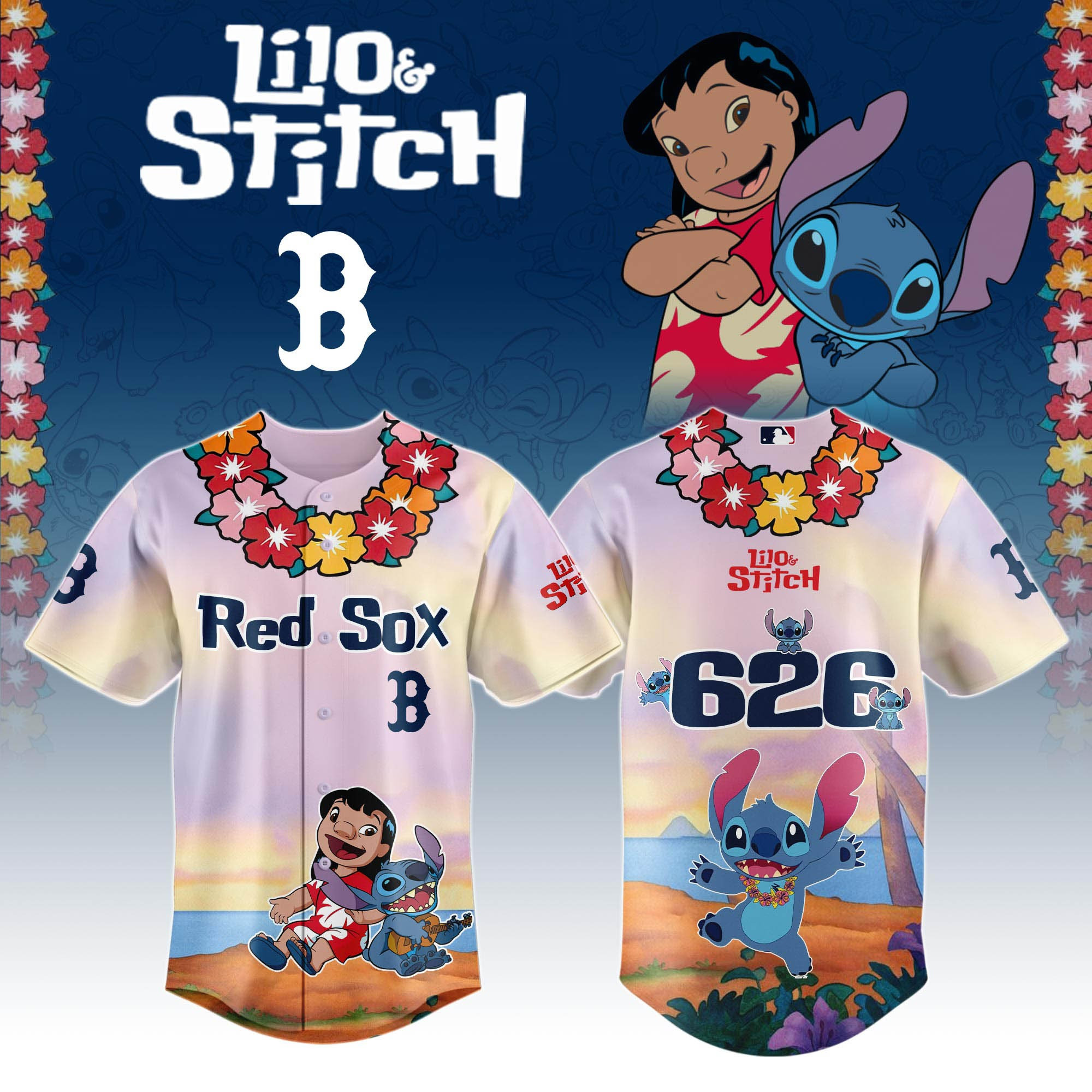 Boston Red Sox x Lilo And Stitch Special Edition Baseball Jersey For Men And Women