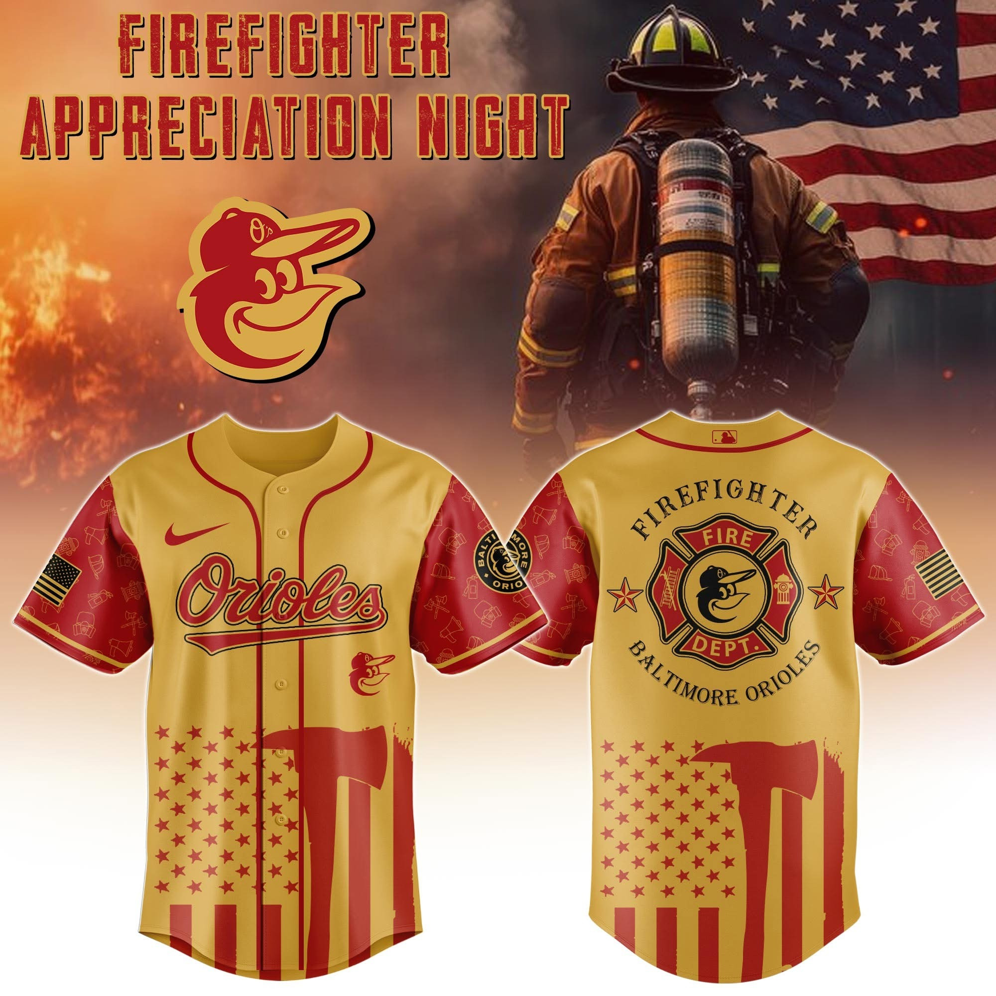 Baltimore Orioles Firefighter Night Baseball Jersey For Men And Women