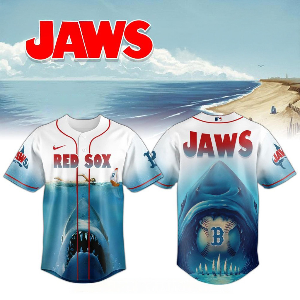 Boston Red Sox X Jaws 50Th Anniversary Baseball Jersey For Men And Women
