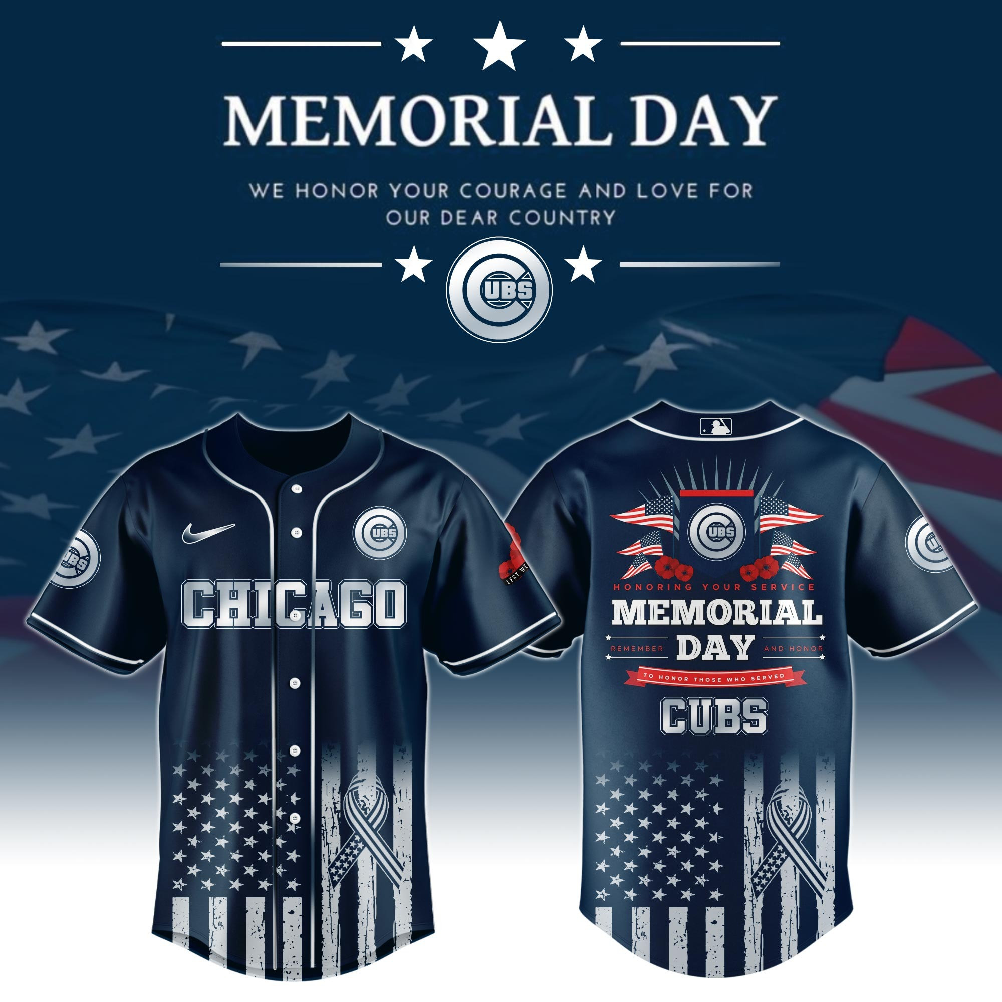 Chicago Cubs Special Memorial Day Baseball Jersey For Men And Women