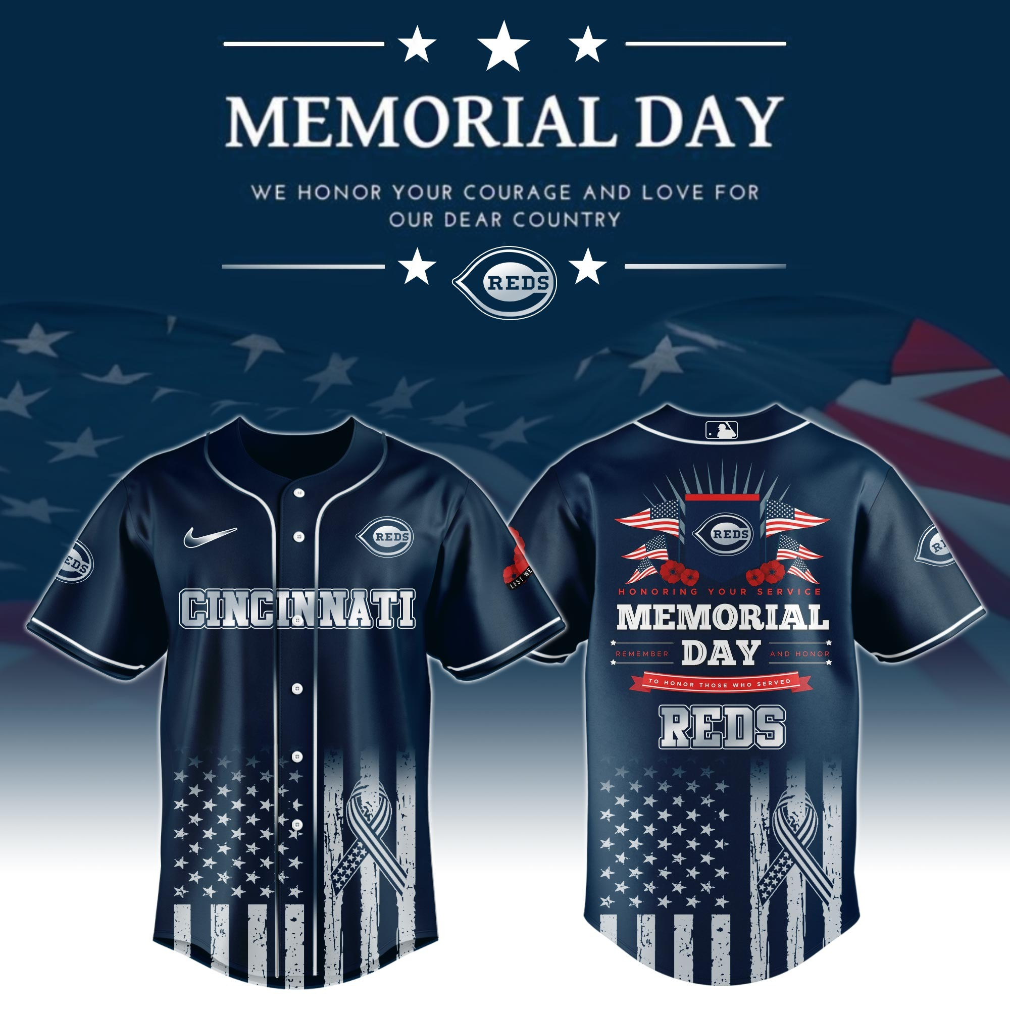 Cincinnati Reds Special Memorial Day Baseball Jersey For Men And Women