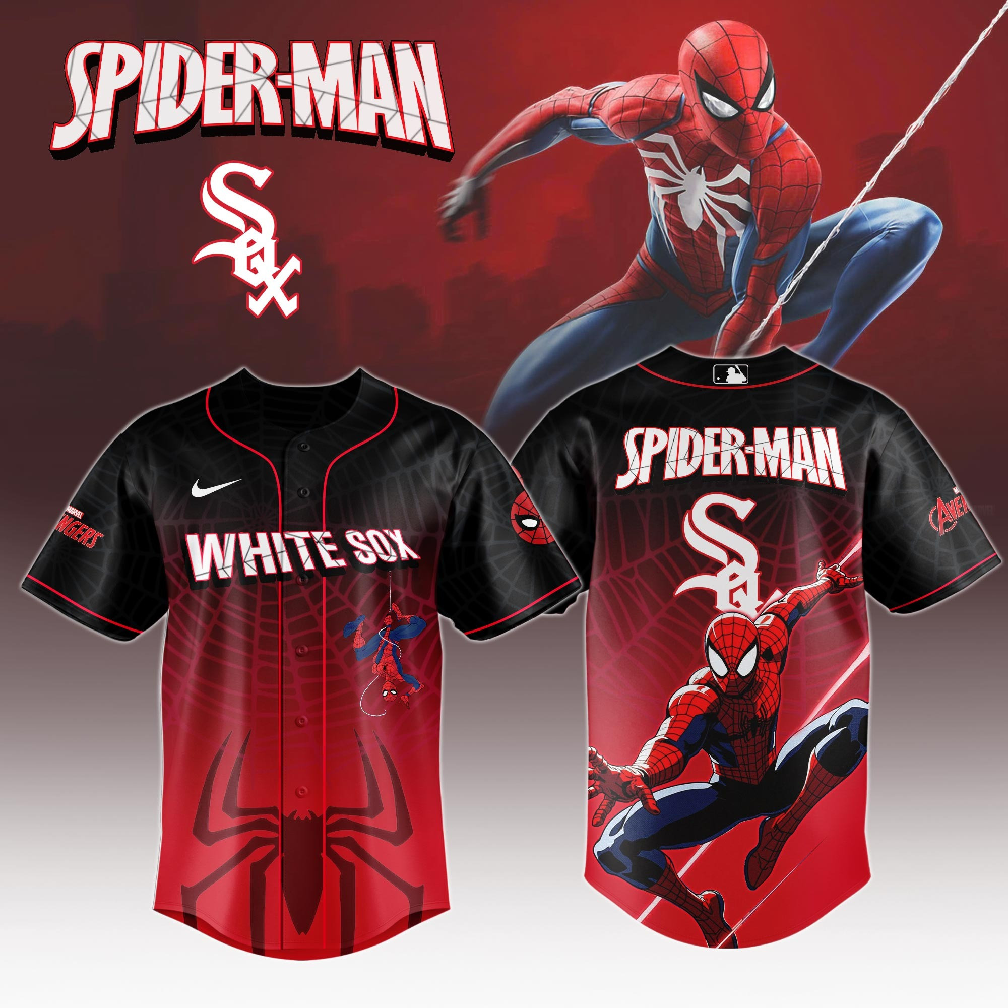 Chicago White Sox x Spider Man Game Night Special Edition Baseball Jersey For Men And Women