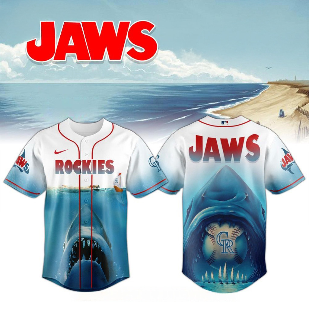 Colorado Rockies X Jaws 50Th Anniversary Baseball Jersey For Men And Women