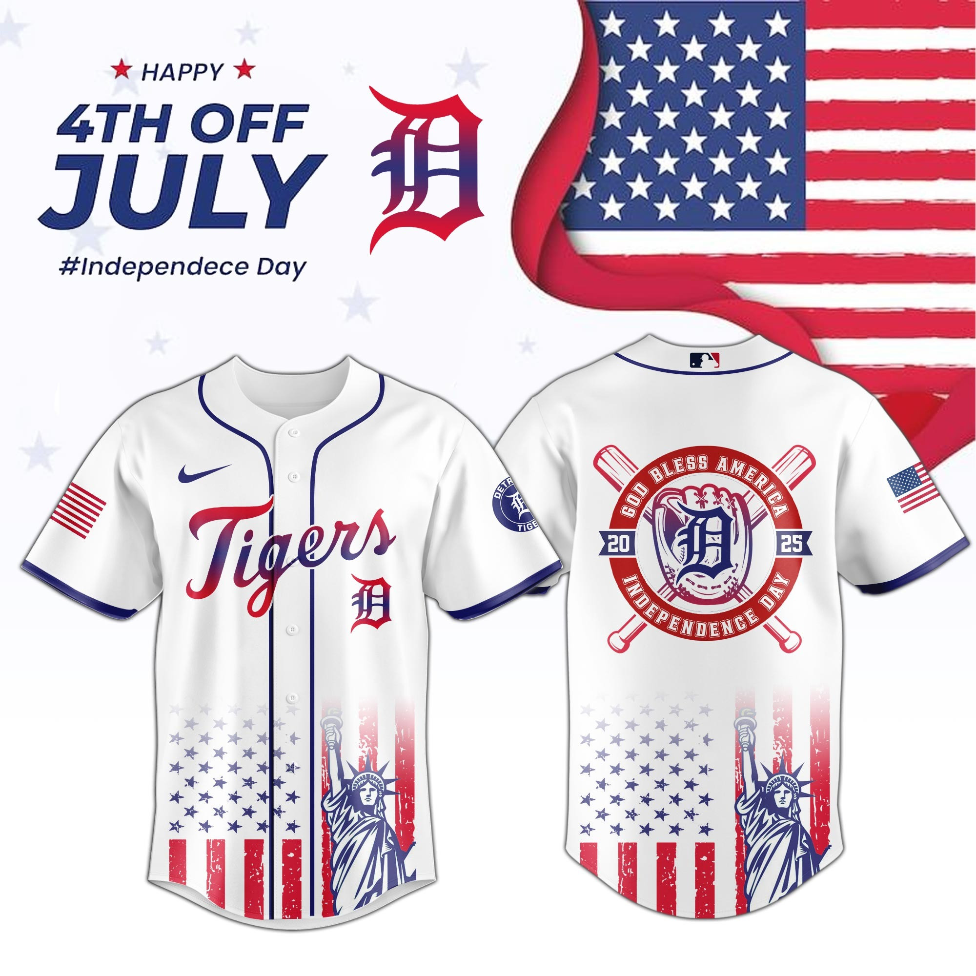 Detroit Tigers Special Independence Day Baseball Jersey