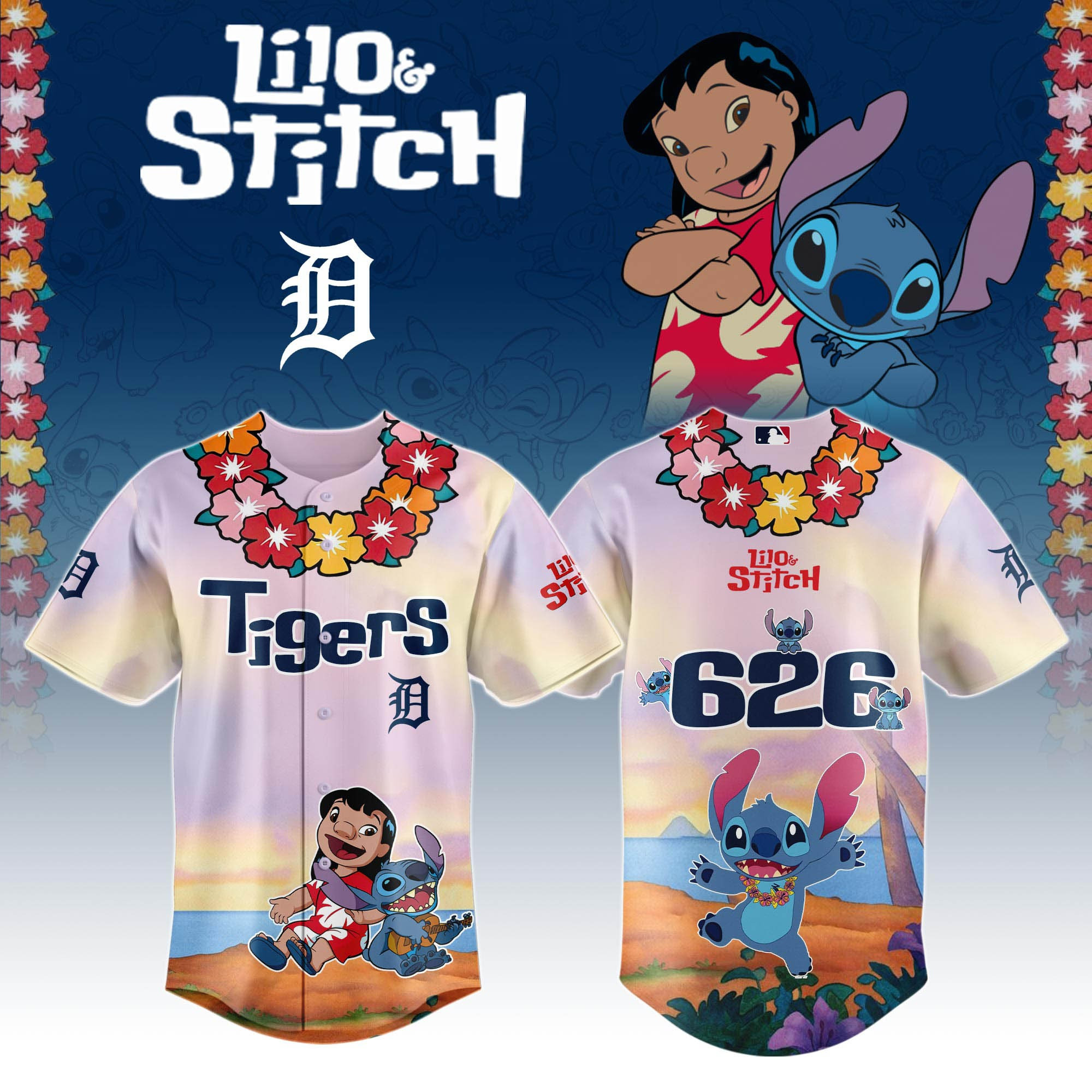 Detroit Tigers x Lilo And Stitch Special Edition Jersey Baeball Jersey