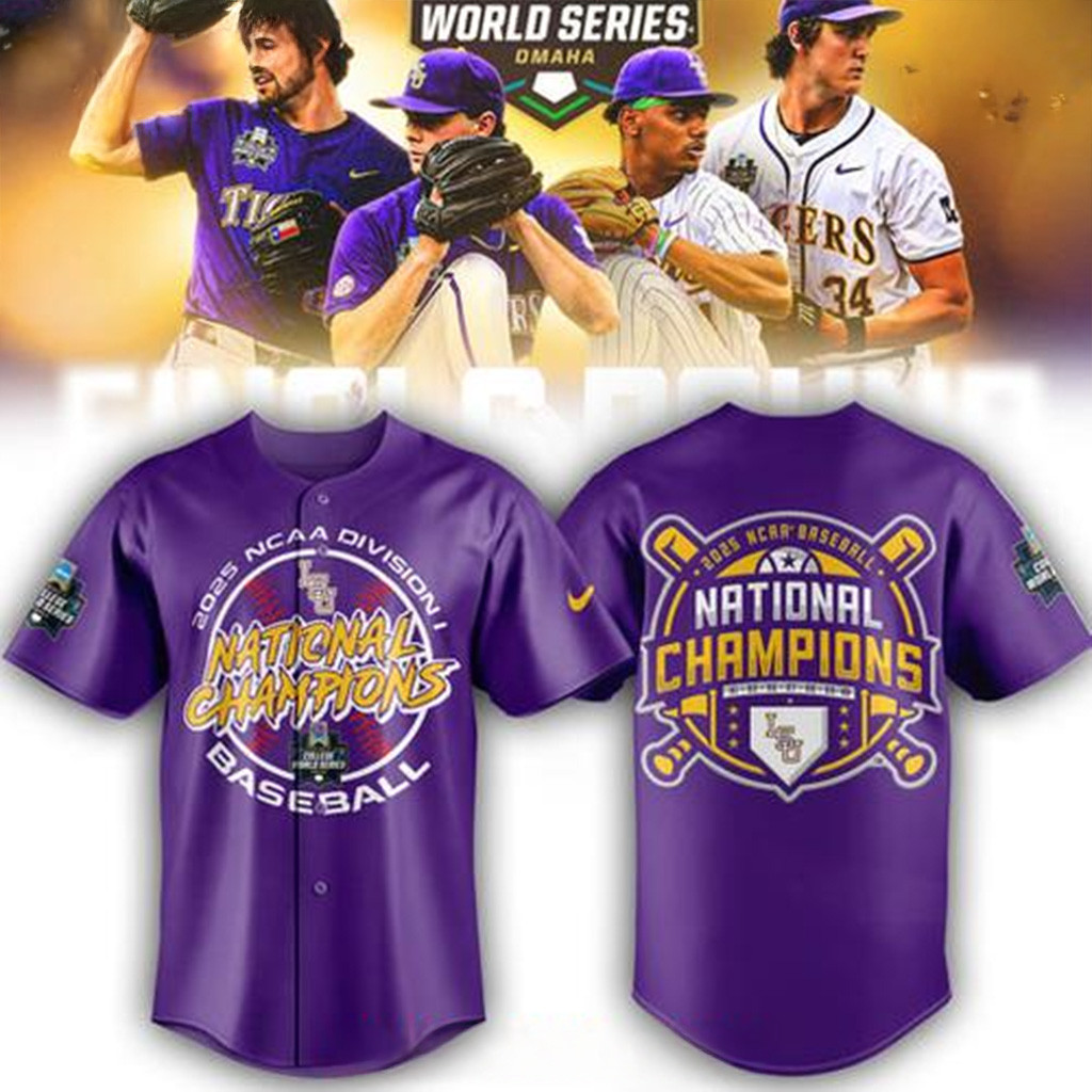 LSU Tigers 2025 NCAA Baseball National Champions Purple Baseball Jersey