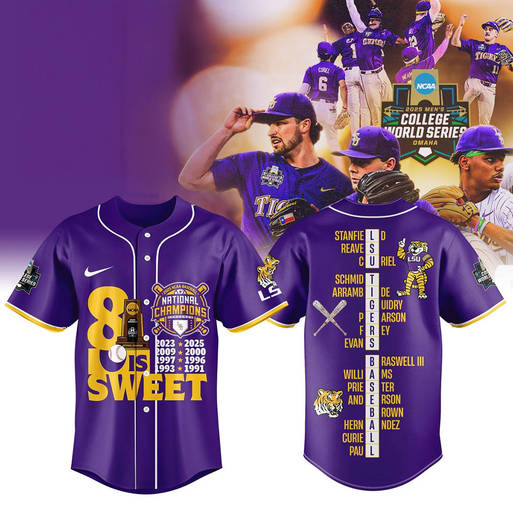 LSU Tigers 8x NCAA Baseball Champions 1991-2025 Baseball Jersey For Fans