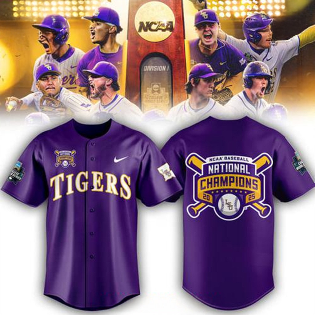 LSU Tigers 2025 NCAA Baseball National Champions Purple Baseball Jersey