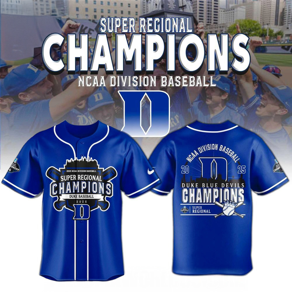 Ncaa Duke Blue Devils 2025 Super Regionals Champions Baseball Jersey For Men And Women