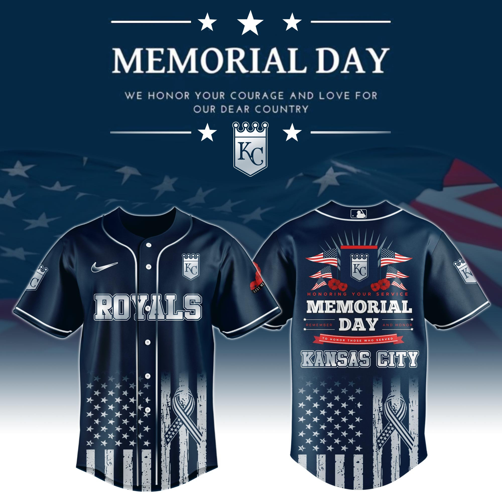 Kansas City Royals Special Memorial Day 2025 Baseball Jersey For Men And Women