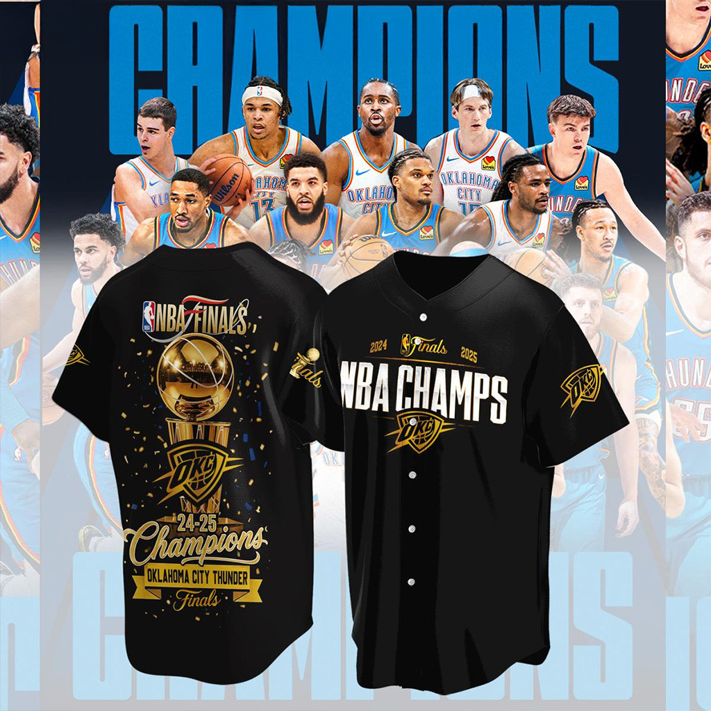 Oklahoma City Thunder Championship Merch NBA 2025 Champions Baseball Jersey