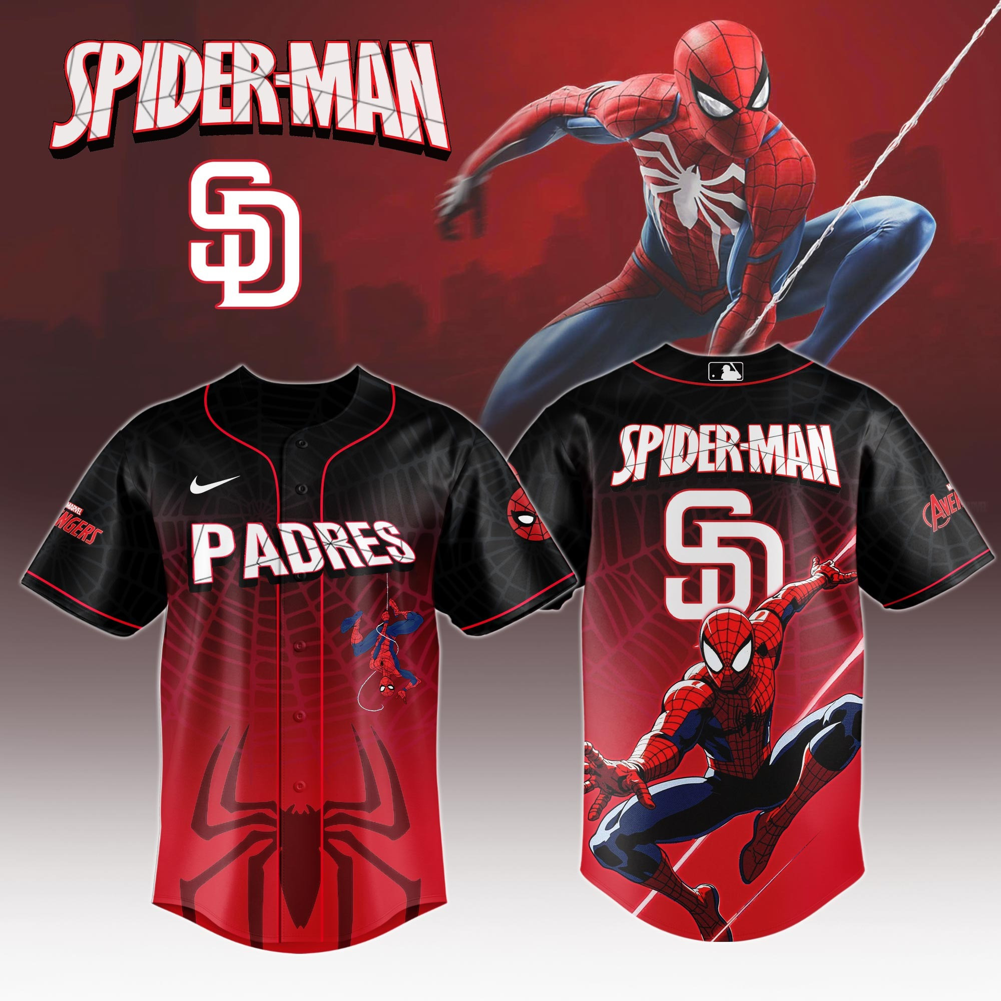 San Diego Padres x Spider Man Game Night Baseball Jersey For Men And Women