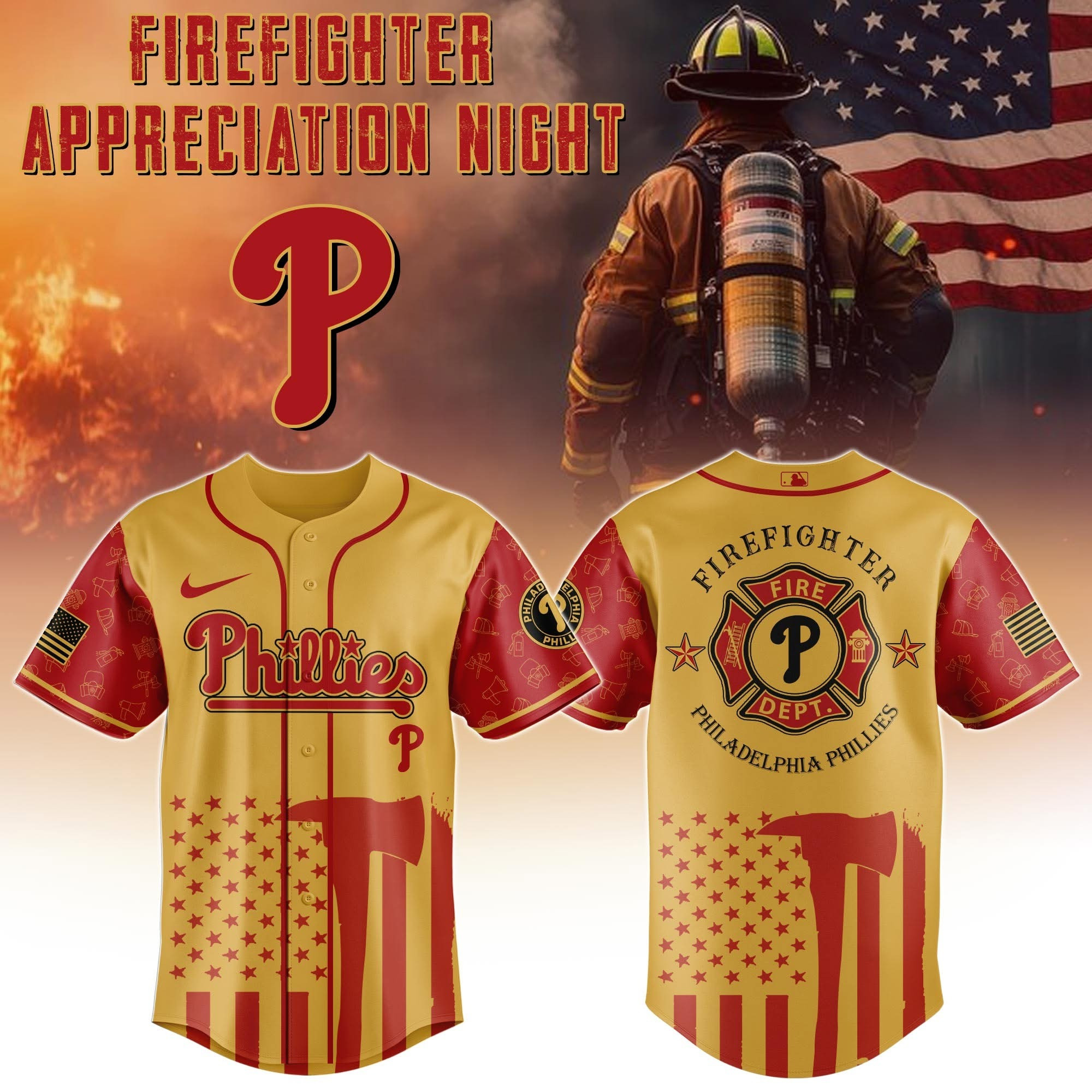 Philadelphia Phillies Firefighter Appreciation Night Baseball Jersey 2025