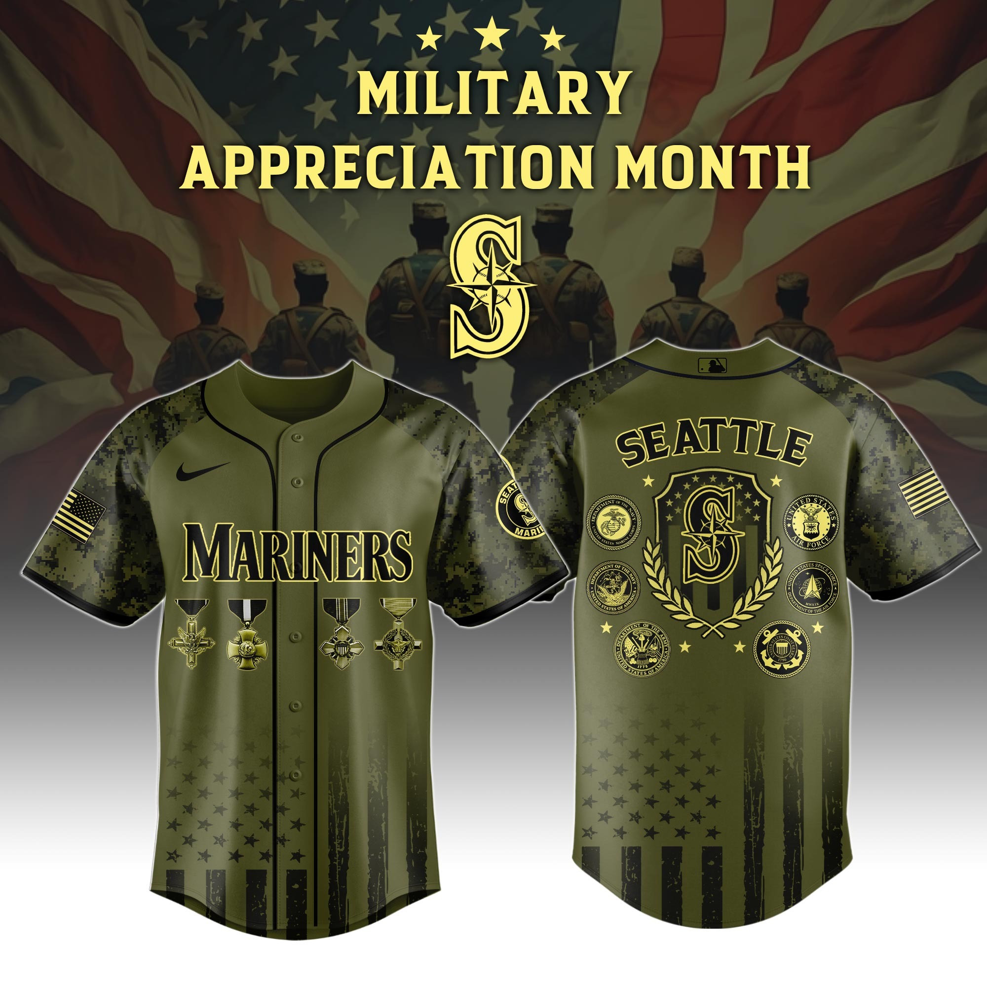Seattle Mariners MLB x Military Appreciation Month Special Edition Baseball Jersey 2025
