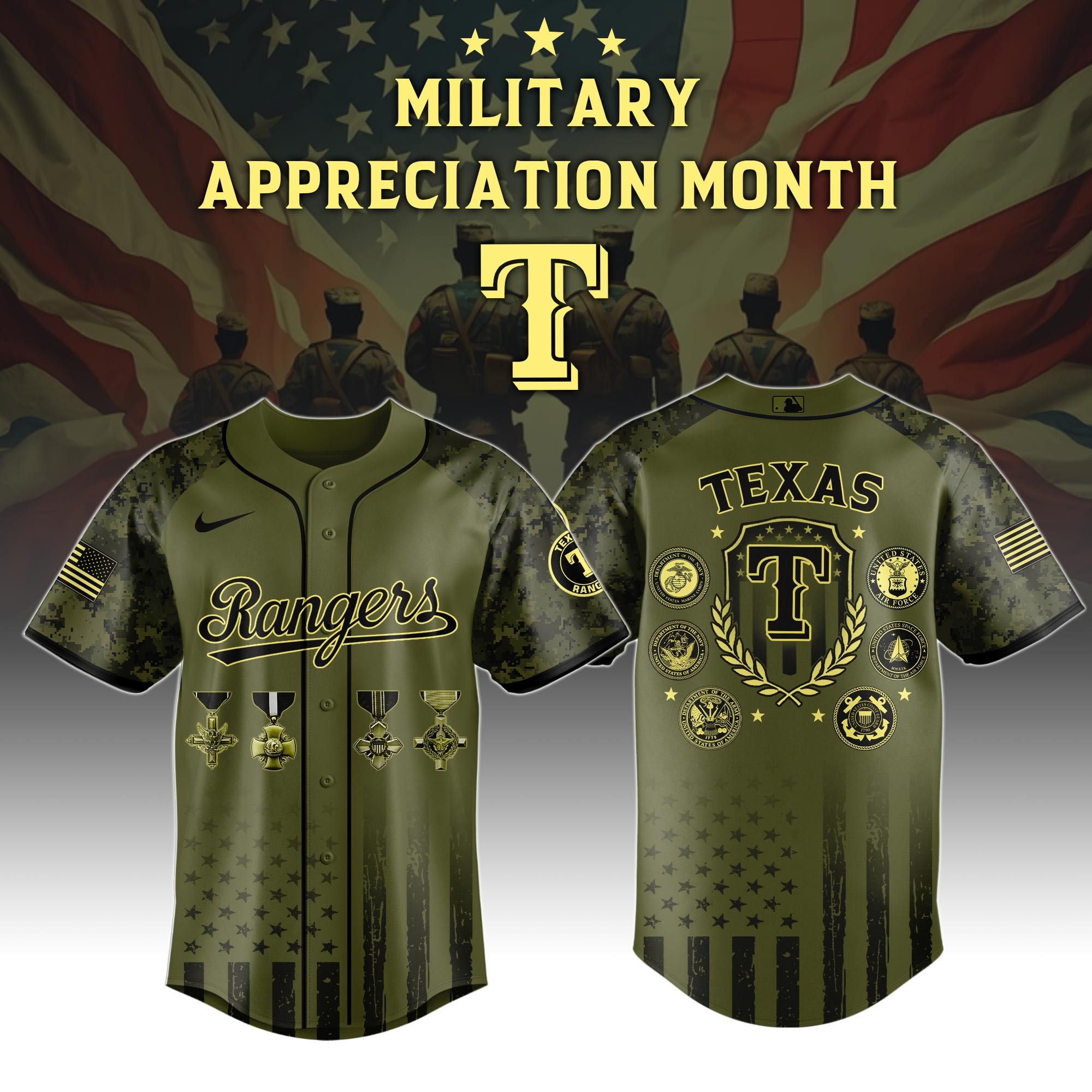 Texas Rangers MLB x Military Appreciation Month Special Edition Baseball Jersey For Men And Women