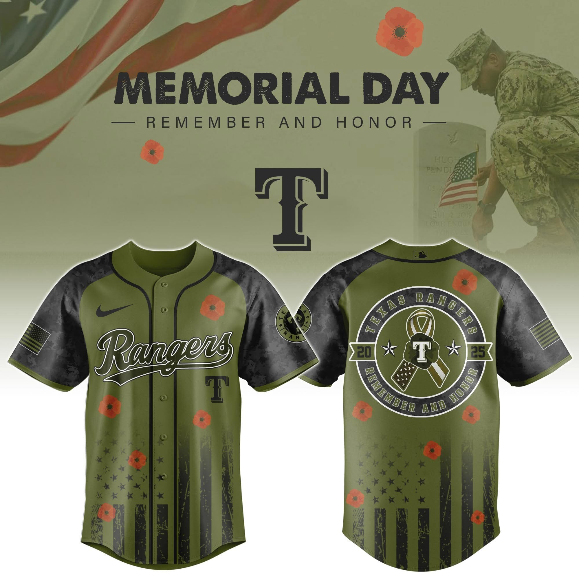 Texas Rangers MLB x Army Military Memorial Day Appreciation Night Baseball Jersey For Men And Women