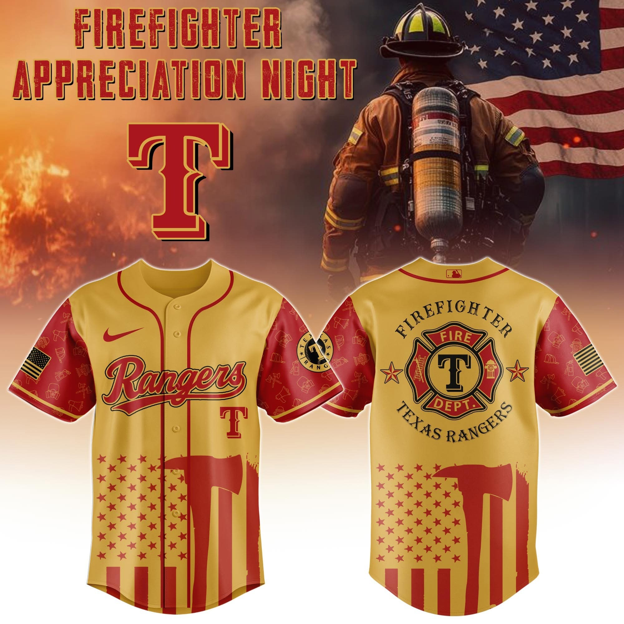 Texas Rangers Firefighter Night Baseball Jersey For Men And Women