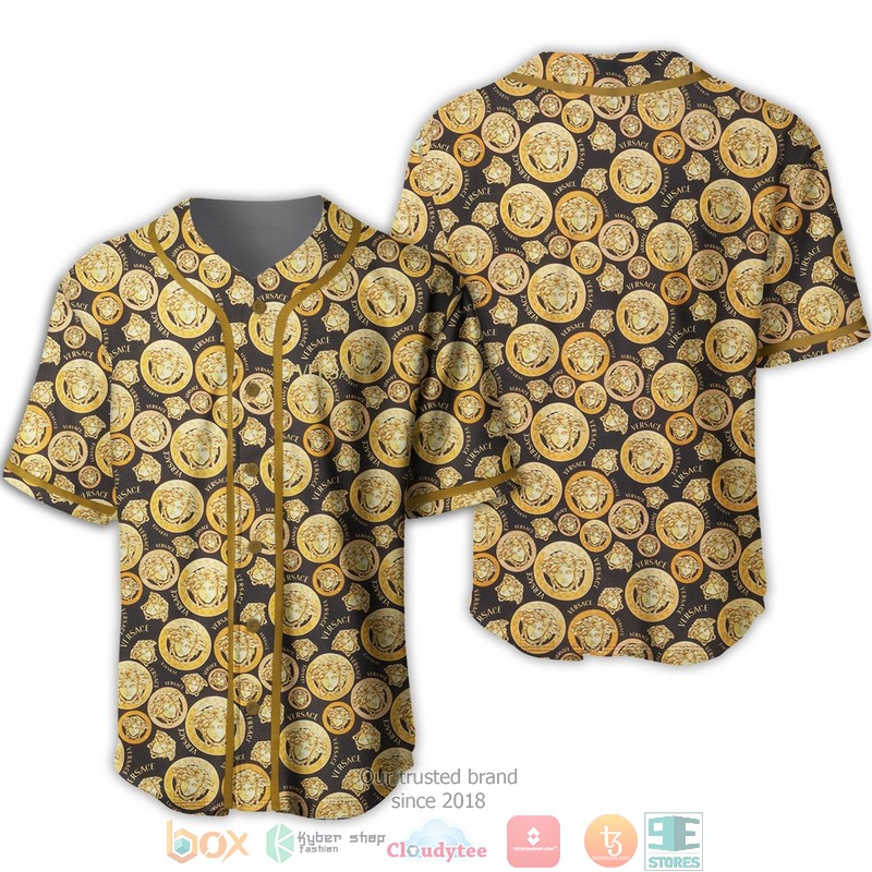 Versace Small Gold Pattern Black Baseball Jersey