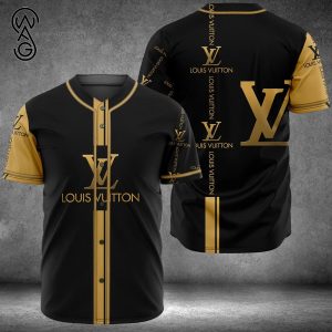 Louis Vuitton Black Yellow Classic Logo Full Print Baseball Jersey