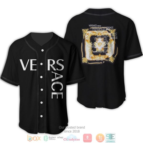 Versace Gold Square Pattern Black Baseball Jersey