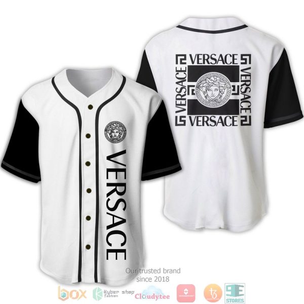Versace Black And White Square Pattern Baseball Jersey