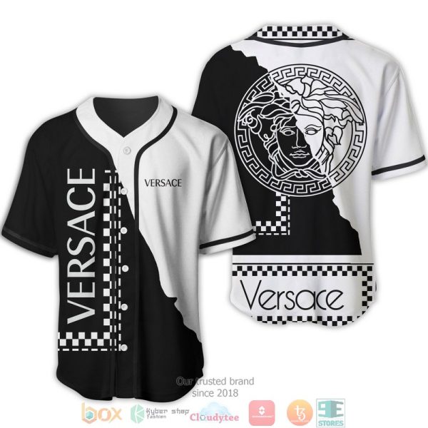 Versace Black And White Caro Pattern Baseball Jersey