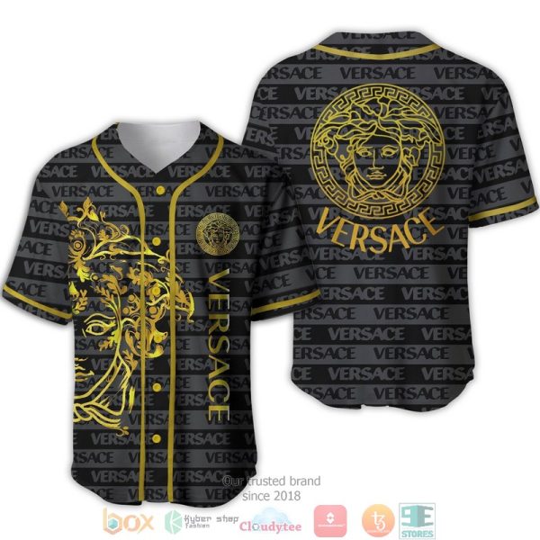 Versace Gold Pattern Letter Grey Baseball Jersey