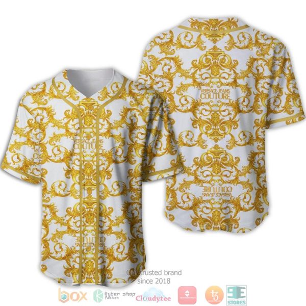 Versace Jean Couture Gold Pattern White Baseball Jersey
