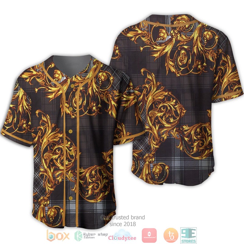 Versace Gold Pattern Caro Brown Baseball Jersey For Men And Women