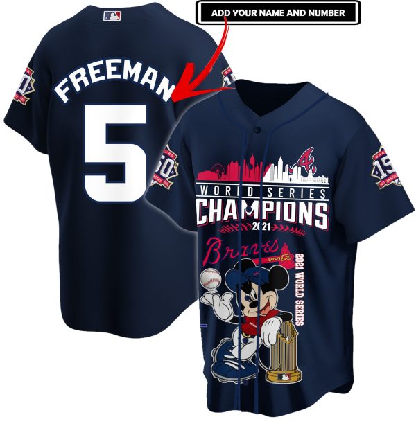 Personalized Mickey Mouse Atlanta Braves World Series Champions 2021 Baseball Jersey