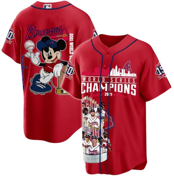 Mickey Mouse Braves World Series Champions 2021 Baseball Jersey