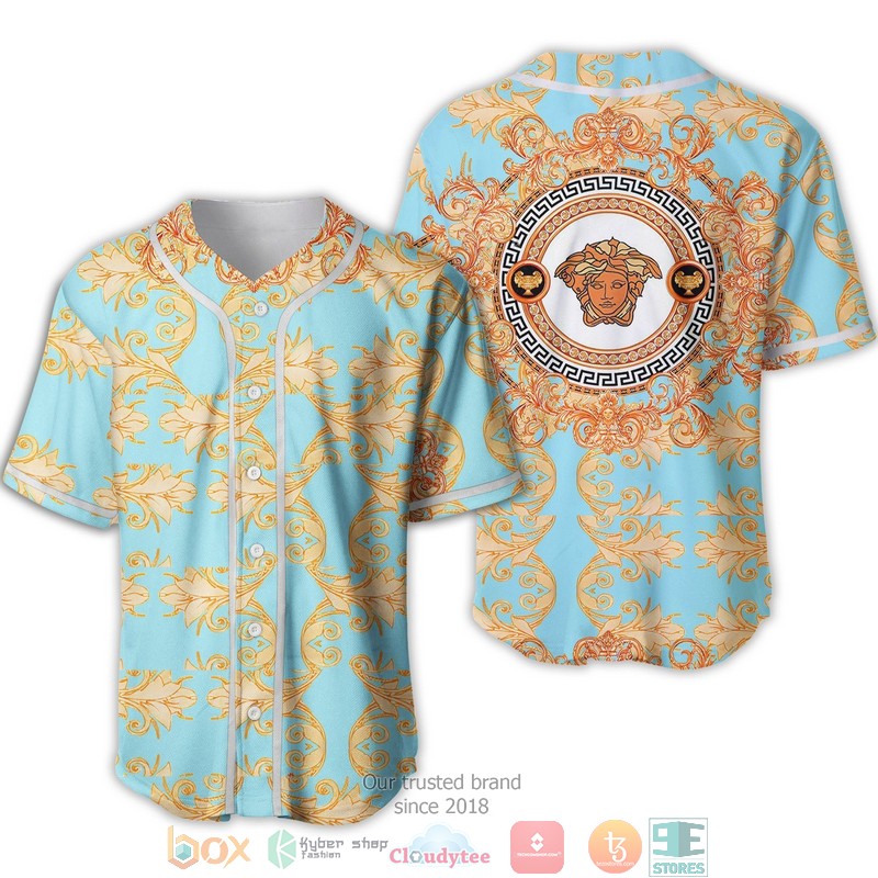 Versace Gold Pattern Pastel Blue Baseball Jersey