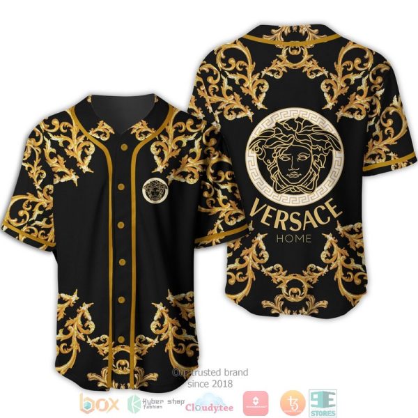 Versace Home Yellow Pattern Black Baseball Jersey