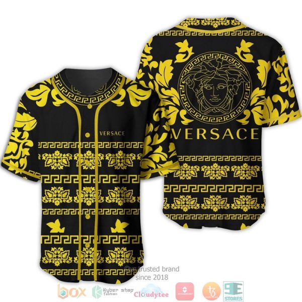 Versace Yellow Floral Pattern Black Baseball Jersey