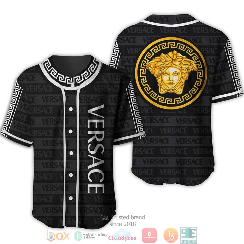 Versace Black Letter Gold Logo Baseball Jersey