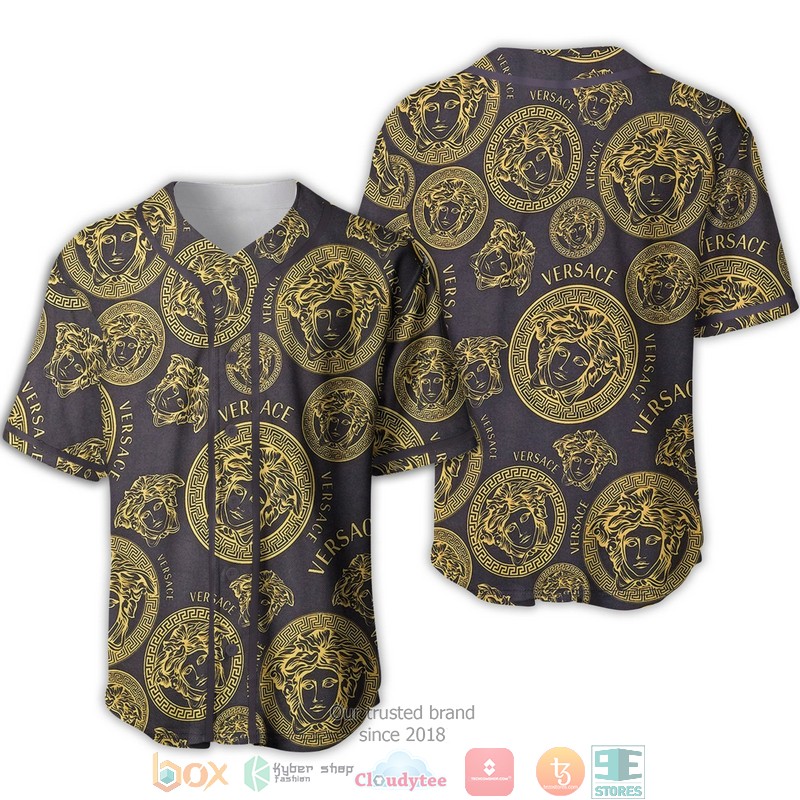 Versace Gold Pattern Grey Baseball Jersey Luxury Clothing