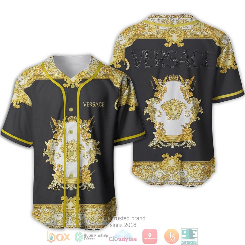 Versace Gold Pattern Black Baseball Jersey Trending Shirt