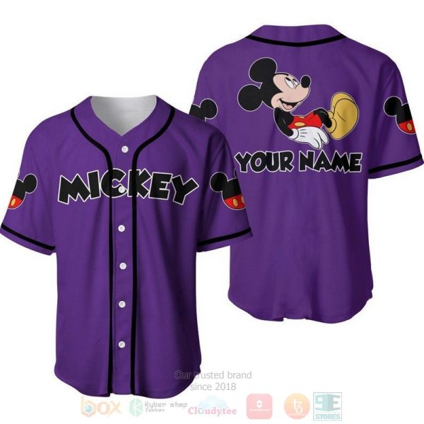 Personalized Chilling Mickey Mouse All Over Print Purple Baseball Jersey
