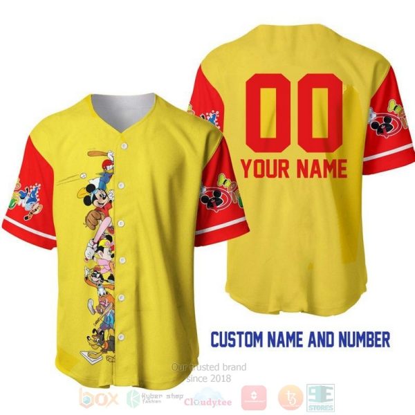 Personalized Mickey Minnie & Friends All Over Print Yellow Baseball Jersey
