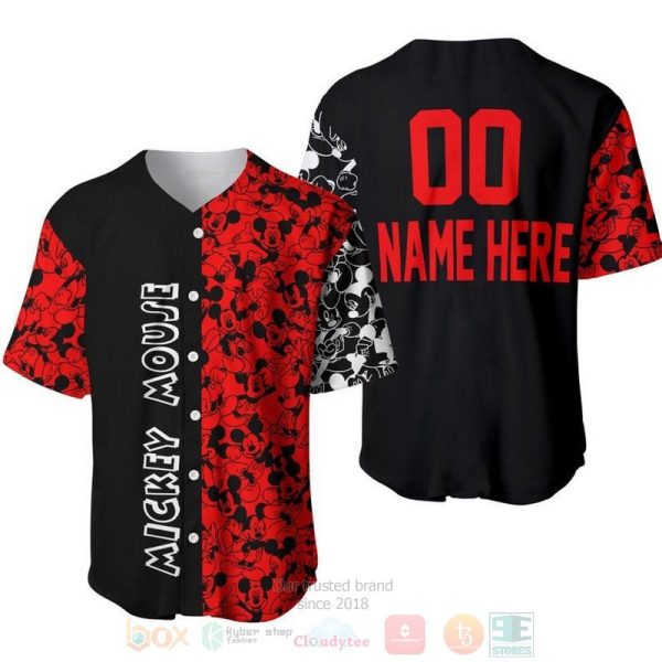 Personalized Mickey Mouse Pattern All Over Print Red & Black Baseball Jersey