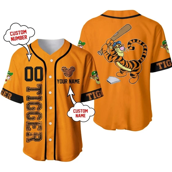Tigger Winnie The Pooh Baseball Jersey Button Down Unisex Adults Xs-5Xl