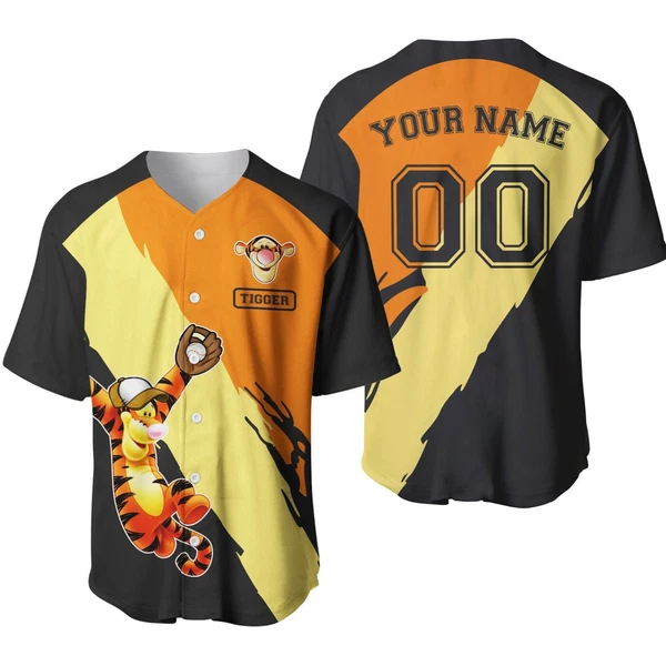 Tigger Winnie The Pooh Baseball Jersey Button Down Unisex Adults Xs-5Xl