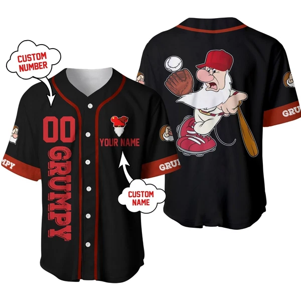 Grumpy Dwarf Baseball Jersey Button Down Unisex Adults Outfit Size Xs-5Xl