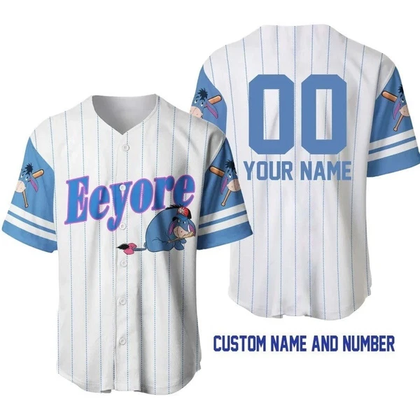 Eeyore Winnie The Pooh Baseball Jersey Button Down Unisex Adults Xs-5Xl